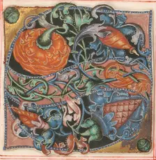 Manuscript Illumination with Initial S, from a Choir Book, German, 16th century. Creator: Unknown
