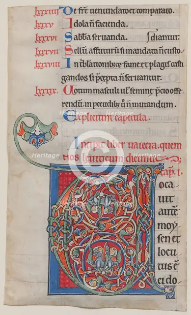 Manuscript Illumination with Initial V, from a Bible, ca. 1175-95. Creator: Unknown.