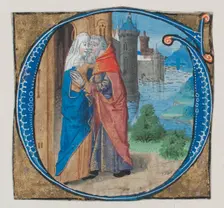 Manuscript Illumination with Joachim and Anna in an Initial G with Joachim and Anna..., 15th century Creator: Unknown