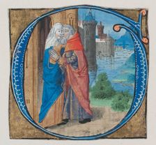 Manuscript Illumination with Joachim and Anna in an Initial G with Joachim and Anna..., 15th century Creator: Unknown