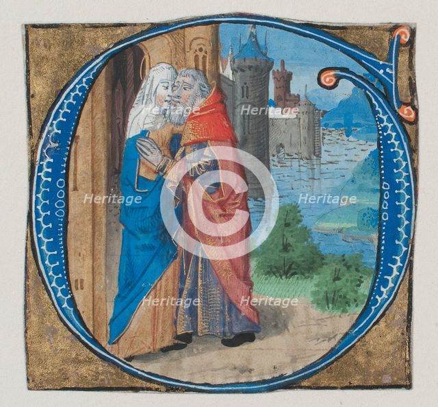 Manuscript Illumination with Joachim and Anna in an Initial G with Joachim and Anna..., 15th century Creator: Unknown.