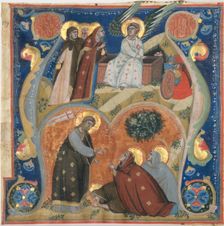 Manuscript Illumination with Scenes of Easter in an Initial A, from an Antiphonary, ca. 1320. Creator: Neri da Rimini