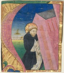 Manuscript Illumination with Saint Dominic Saving the Church of Saint John...mid-15th century. Creator: Unknown