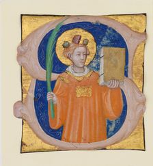 Manuscript Illumination with Saint Stephen in an Initial S, from an Antiphonary, ca. 1410-20. Creator: Master of the Brussels Initials