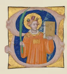 Manuscript Illumination with Saint Stephen in an Initial S, from an Antiphonary, Italian, ca. 1410-2 Creator: Master of the Brussels Initials