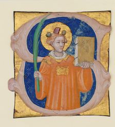 Manuscript Illumination with Saint Stephen in an Initial S, from an Antiphonary, Italian, ca. 1410-2 Creator: Master of the Brussels Initials