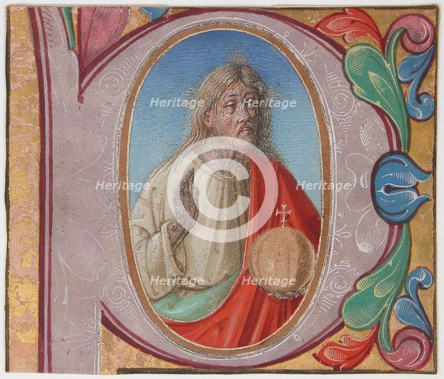 Manuscript Illumination with Salvator Mundi in an Initial P, from a Choir Book, Italian, early 16th  Creator: Unknown.