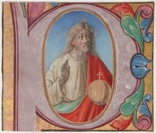 Manuscript Illumination with Salvator Mundi in an Initial P, from a Choir Book, Italian, early 16th Creator: Unknown