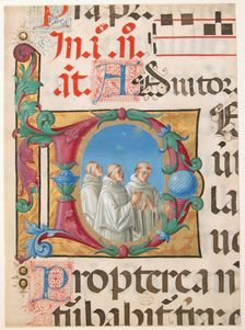 Manuscript Illumination with Singing Monks in an Initial D, from a Psalter, 1501-2. Creator: Girolamo dai Libri