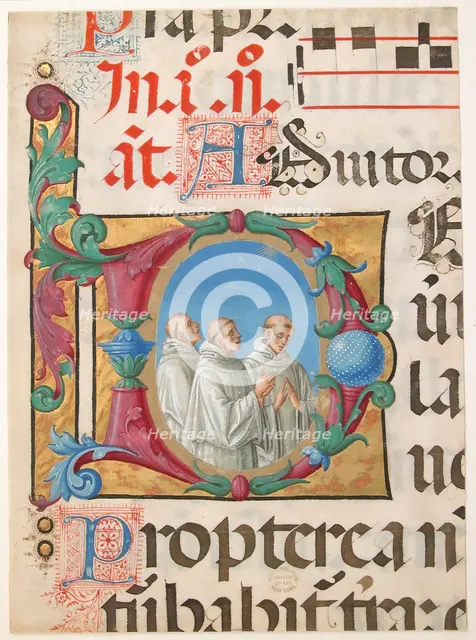 Manuscript Illumination with Singing Monks in an Initial D, from a Psalter, 1501-2. Creator: Girolamo dai Libri.