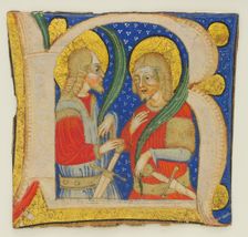 Manuscript Leaf Cutting Showing an Illumiated Initial R with St. Protasius..., mid-15th century. Creator: Olivetan Master