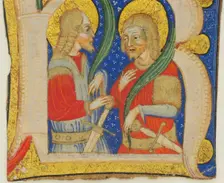 Manuscript Leaf Cutting Showing an Illumiated Initial R with St. Protasius and St. Gervasius, mid-15 Creator: Olivetan Master