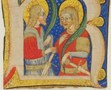 Manuscript Leaf Cutting Showing an Illumiated Initial R with St. Protasius and St. Gervasius, mid-15 Creator: Olivetan Master