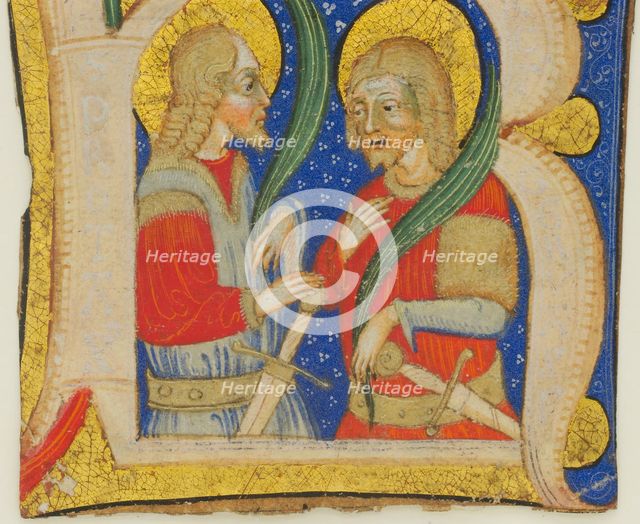 Manuscript Leaf Cutting Showing an Illumiated Initial R with St. Protasius and St. Gervasius, mid-15 Creator: Olivetan Master.