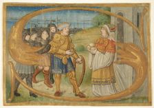 Manuscript Leaf Cutting Probably from a Missal with an Illuminated Initial S..., late 15th century. Creator: Unknown