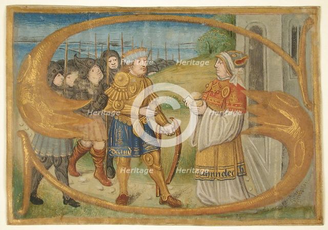 Manuscript Leaf Cutting Probably from a Missal with an Illuminated Initial S..., late 15th century. Creator: Unknown.