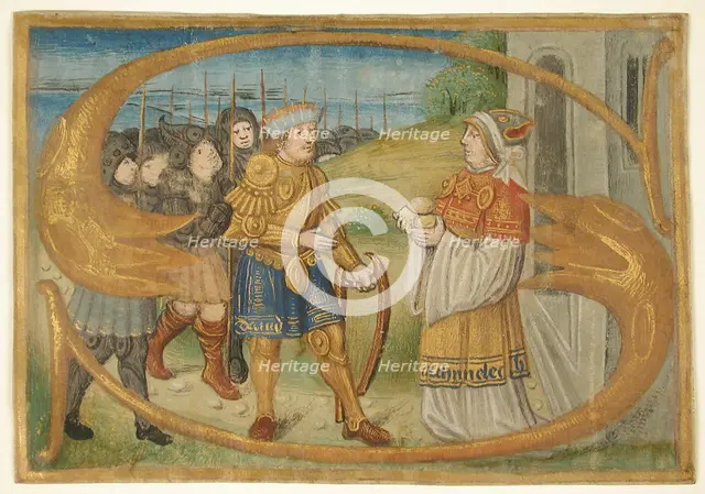 Manuscript Leaf Cutting Probably from a Missal with an Illuminated Initial S and King...late 15th ce Creator: Unknown.