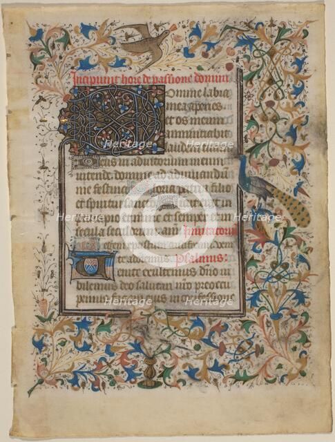 Manuscript Leaf from a Book of Hours (incip. Passionis), 1390. Creator: Unknown.