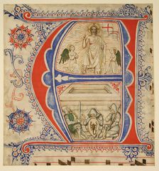 Manuscript Leaf Showing an Illuminated Initial A..., second half of 14th-early 15th century. Creator: Unknown