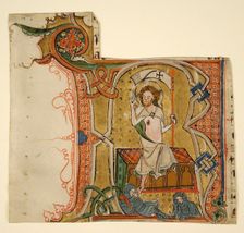 Manuscript Leaf Showing an Illuminated Initial R with The Resurrection, late 13th century. Creator: Unknown