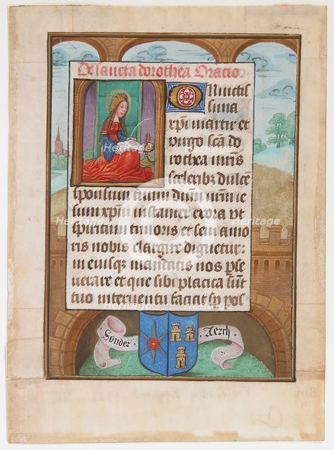 Manuscript Leaf wtih Saint Dorothy, from a Book of Hours, ca. 1500. Creator: Unknown.