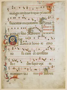 Manuscript Leaf with a female saint (possibly Dorothy) in an Initial G, from a Gradual, ca. 1330-40. Creator: Unknown