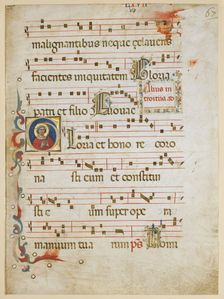 Manuscript Leaf with a female saint (possibly Dorothy) in an Initial G, from a Gradual, ca. 1330-40. Creator: Unknown