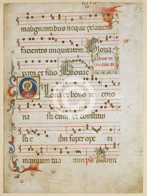 Manuscript Leaf with a female saint (possibly Dorothy) in an Initial G, from a Gradual, ca. 1330-40. Creator: Unknown.