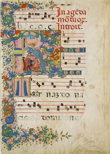 Manuscript Leaf with a Funeral Procession in an Initial R, from a Gradual, second half 15th century. Creator: Mariano del Buono