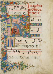 Manuscript Leaf with a Funeral Procession in an Initial R, from a Gradual, Italian, second half 15th Creator: Mariano del Buono