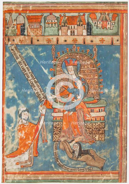 Manuscript Leaf with Dedication of a Book to the Virgin, German, ca. 1400. Creator: Unknown.