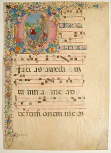 Manuscript Leaf with Entry into Jerusalem on Palm Sunday in an Initial D..., 15th-16th century. Creator: Bartolomeo di Domenico di Guido