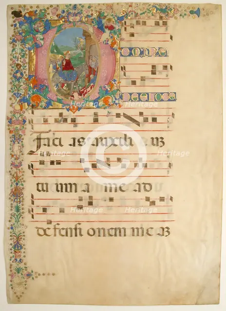 Manuscript Leaf with Entry into Jerusalem on Palm Sunday in an Initial D..., 15th-16th century. Creator: Bartolomeo di Domenico di Guido.