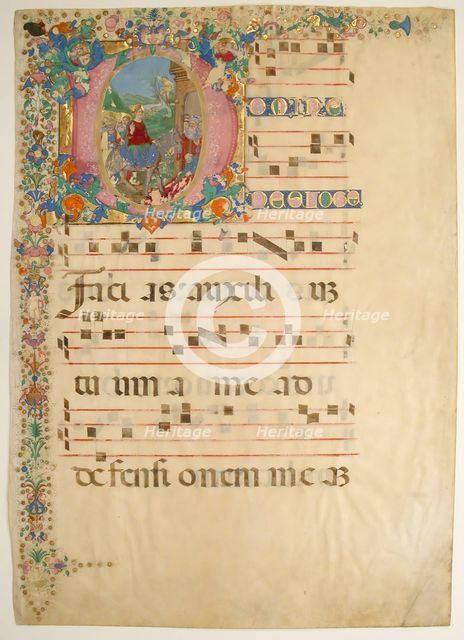 Manuscript Leaf with Entry into Jerusalem on Palm Sunday in an Initial D..., 15th-16th century. Creator: Bartolomeo di Domenico di Guido.