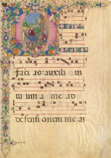Manuscript Leaf with Entry into Jerusalem on Palm Sunday in an Initial D..., 15th-16th century. Creator: Bartolomeo di Domenico di Guido
