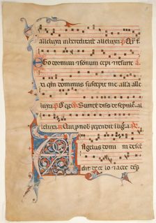 Manuscript Leaf with Foliated Initial A, from an Antiphonary, 14th century. Creator: Unknown