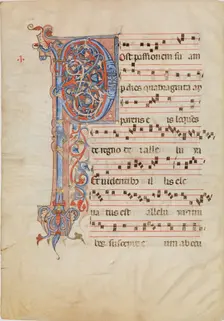 Manuscript Leaf with Foliated Initial P, from an Antiphonary, ca. 1250-60. Creator: Unknown