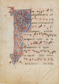 Manuscript Leaf with Foliated Initial P, from an Antiphonary, ca. 1250-60. Creator: Unknown