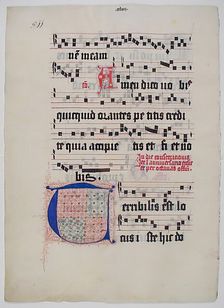 Manuscript Leaf with Initial T, from a Gradual, German, second quarter 15th century. Creator: Unknown