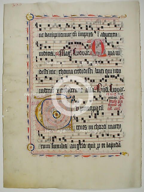 Manuscript Leaf with Initial T, from an Antiphonary, German, second quarter 15th century. Creator: Unknown.