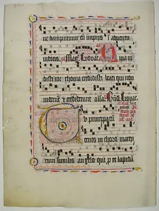 Manuscript Leaf with Initial T, from an Antiphonary, German, second quarter 15th century. Creator: Unknown