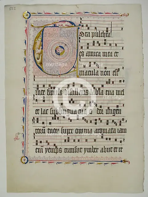 Manuscript Leaf with Initial T, from an Antiphonary, German, second quarter 15th century. Creator: Unknown.