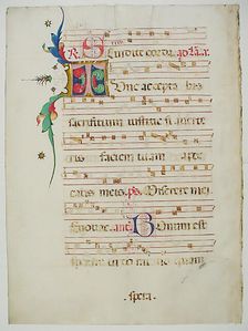 Manuscript Leaf with Initial T, from an Antiphonary, Italian, 15th century. Creator: Unknown