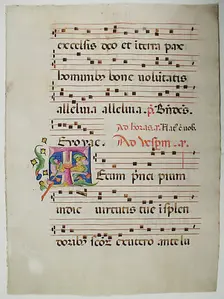 Manuscript Leaf with Initial T, from an Antiphonary, Italian, 15th century. Creator: Unknown