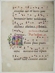 Manuscript Leaf with Initial T, from an Antiphonary, Italian, 15th century. Creator: Unknown