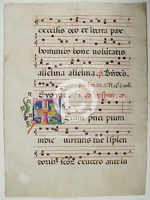 Manuscript Leaf with Initial T, from an Antiphonary, Italian, 15th century. Creator: Unknown.