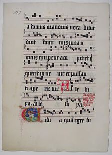 Manuscript Leaf with Initial V, from a Gradual, German, second quarter 15th century. Creator: Unknown