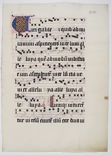 Manuscript Leaf with Initial V, from a Gradual, German, second quarter 15th century. Creator: Unknown