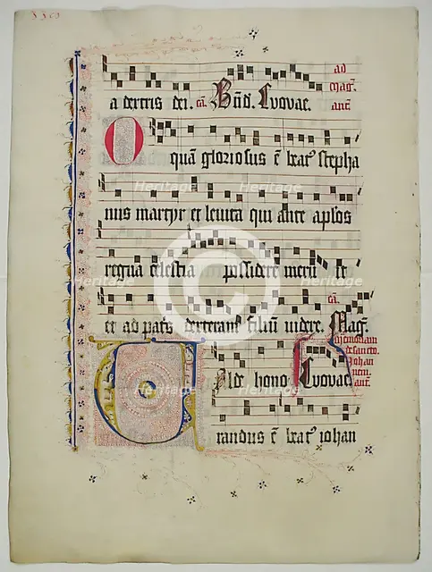 Manuscript Leaf with Initial V, from an Antiphonary, German, second quarter 15th century. Creator: Unknown.