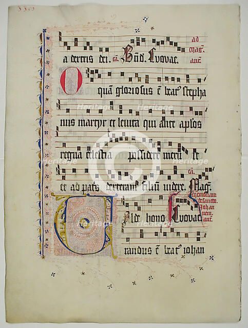 Manuscript Leaf with Initial V, from an Antiphonary, German, second quarter 15th century. Creator: Unknown.